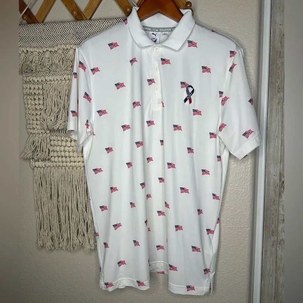 Puma Men's White American Flag Golf Polo (Medium)